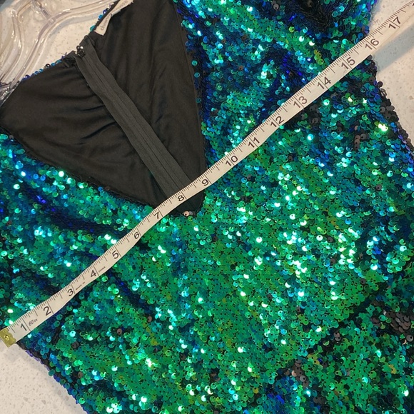 Charlotte Russe Sequin Romper Long Sleeve blue green shorts S - Picture 6 of 6